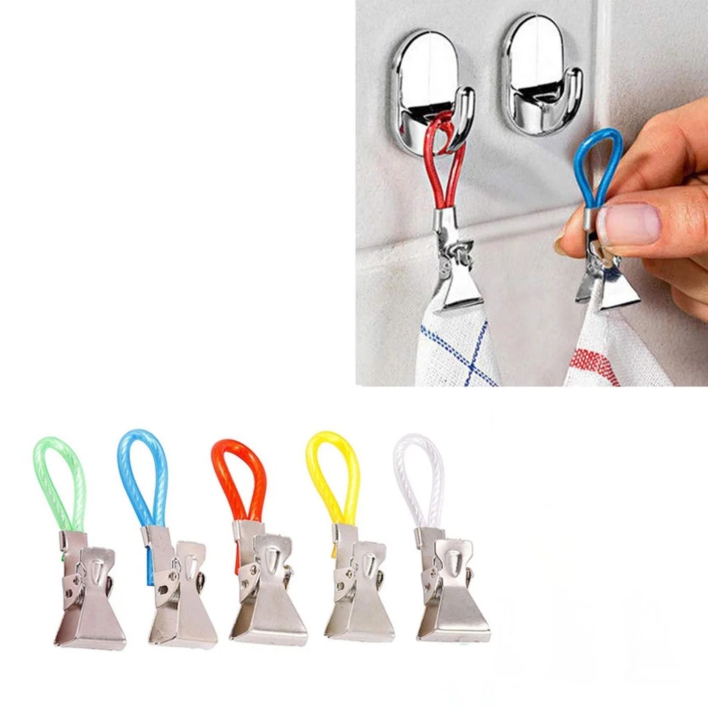 Durable Tea Towel Hanging Clips Clip On Hook Loops Hand Towel Hangers