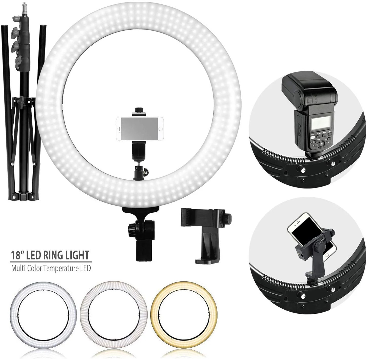 LS Photography LED 18" Ring Light Dimmable White Yellow Color Control