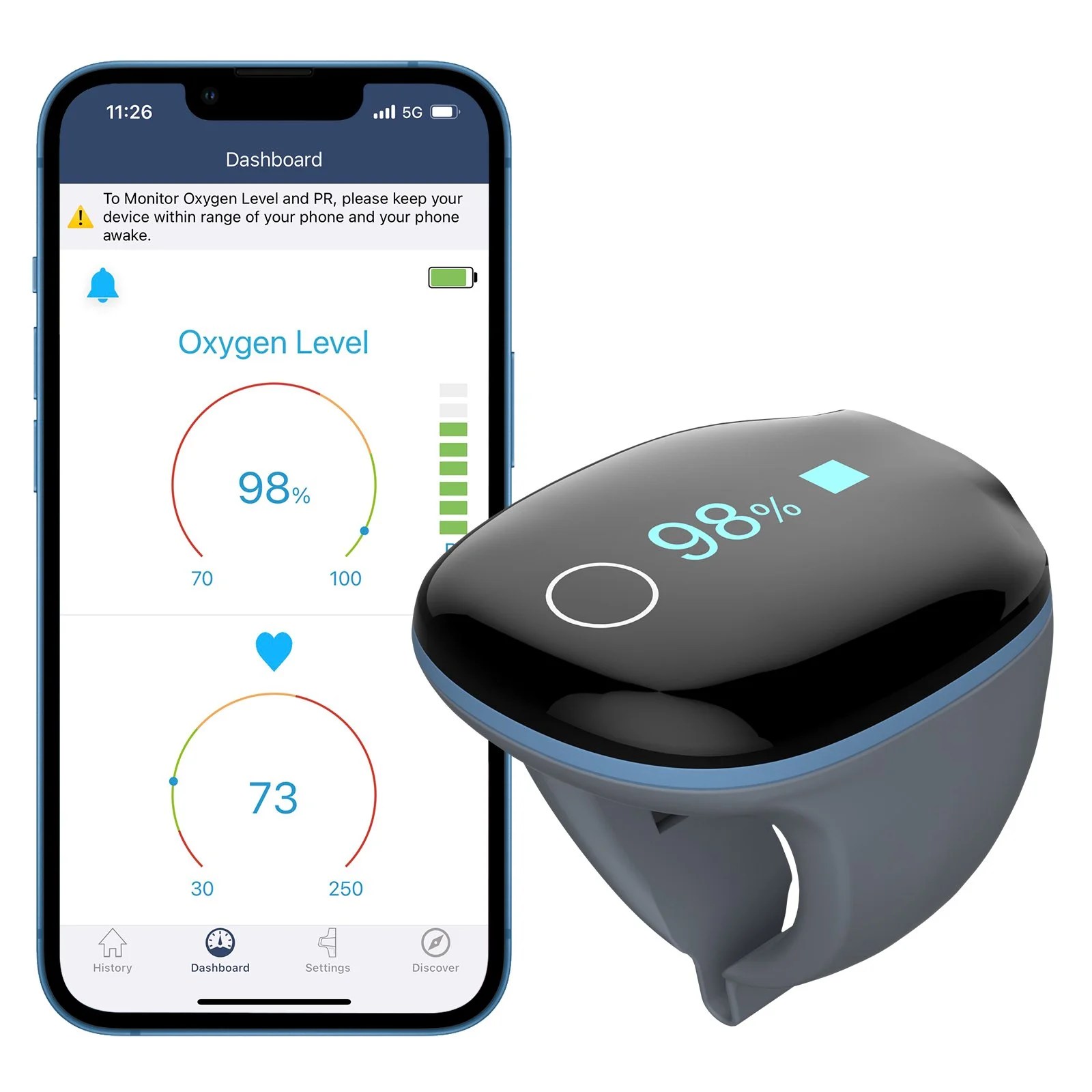Vibeat Sleep Oxygen Monitor,Wearable Bluetooth Overnight Finger Pulse Oximeter for Wellness Use