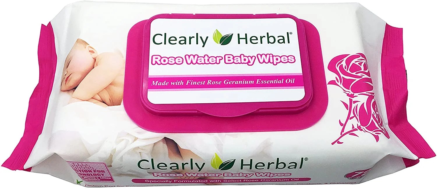 Clearly Herbal All Natural Gentle Baby Wipes Rose Water Case of 12