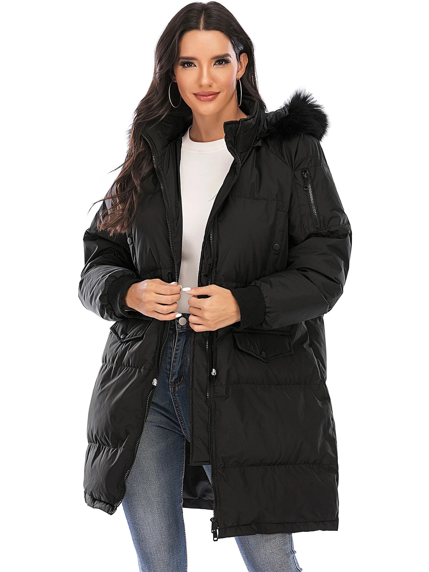 LELINTA Women Winter Plus Size Long Hoodie Coat Warm Hooded Jacket Zip