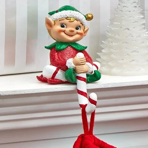 Elf Christmas Stocking Holders Holiday Cheer Elf Figurines or Stocking HoldersSitting Holder