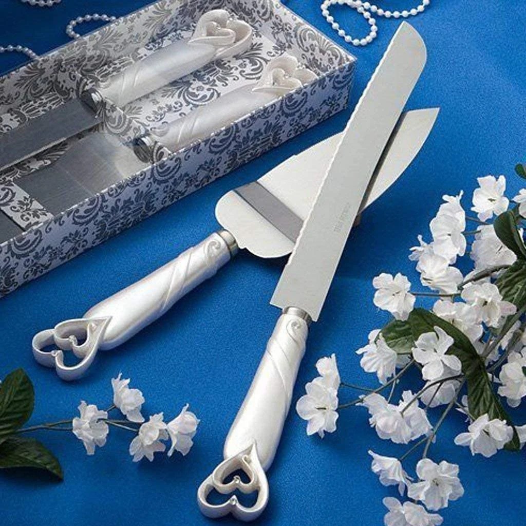 Interlocking Hearts Design Cake Knife and Server Set, Wedding, Birthday