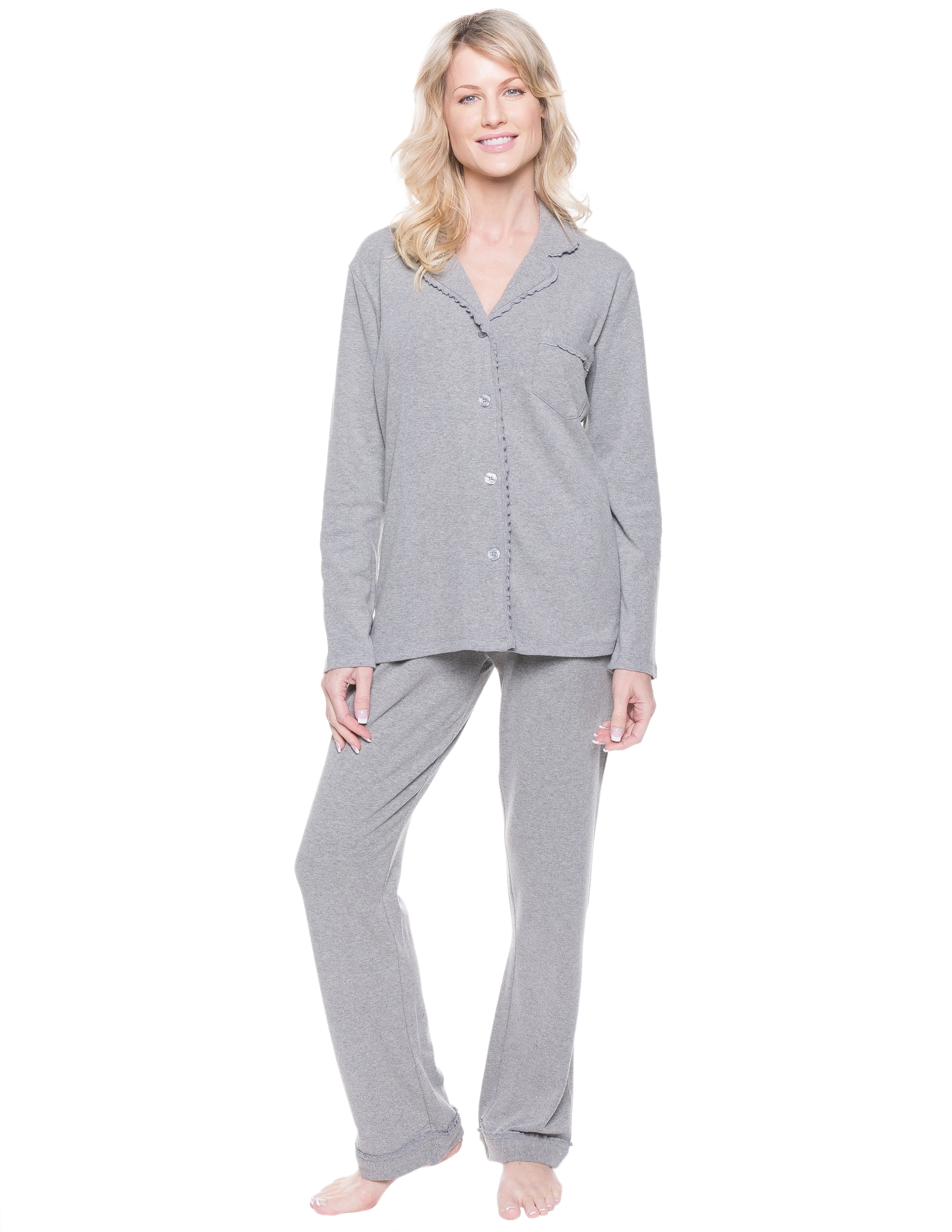 Noble Mount Women's Cozy Rib Knit Jersey Pajama Set