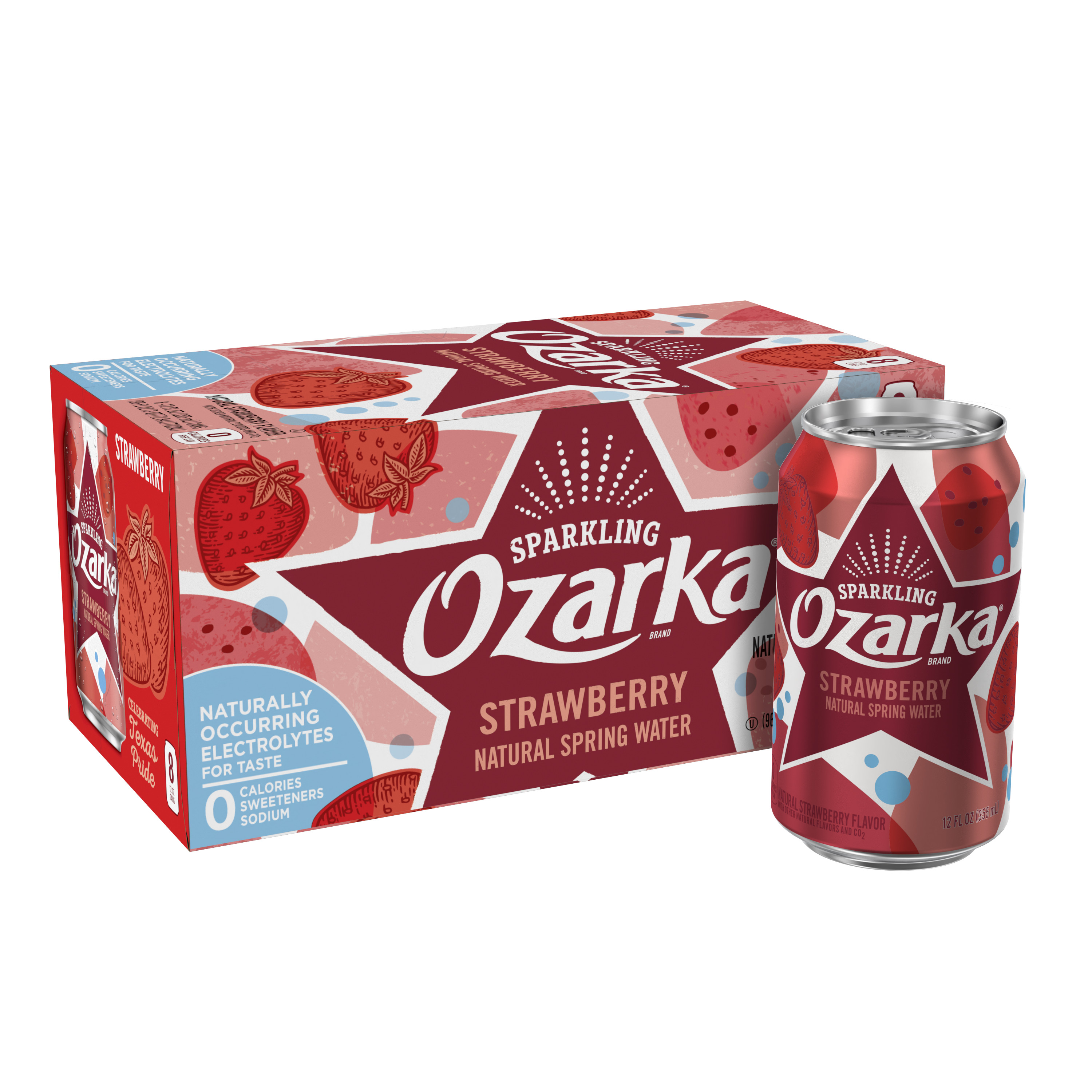 Ozarka Sparkling Water, Summer Strawberry, 12 oz. Cans (8 Count
