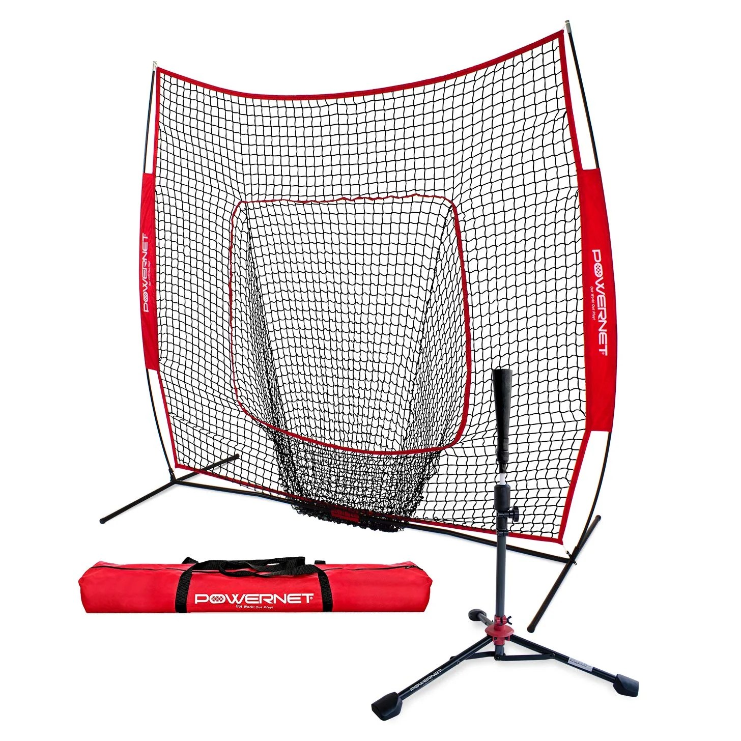 7x7 Baseball Softball Net and Tee Bundle Durable Construction Solo Batting Practice