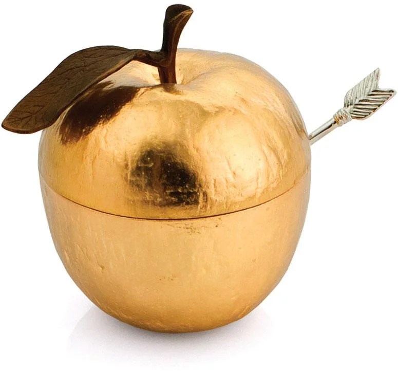 Michael Aram Apple Honey Pot w/ Spoon Goldtone 110782