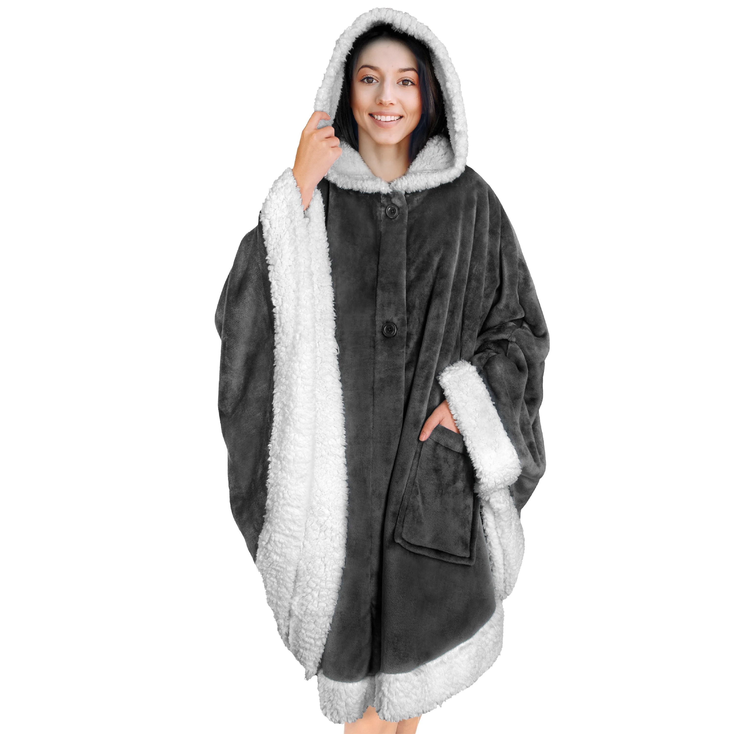 PAVILIA Angel Wrap Hooded Blanket Sherpa Lining Poncho Blanket Wrap