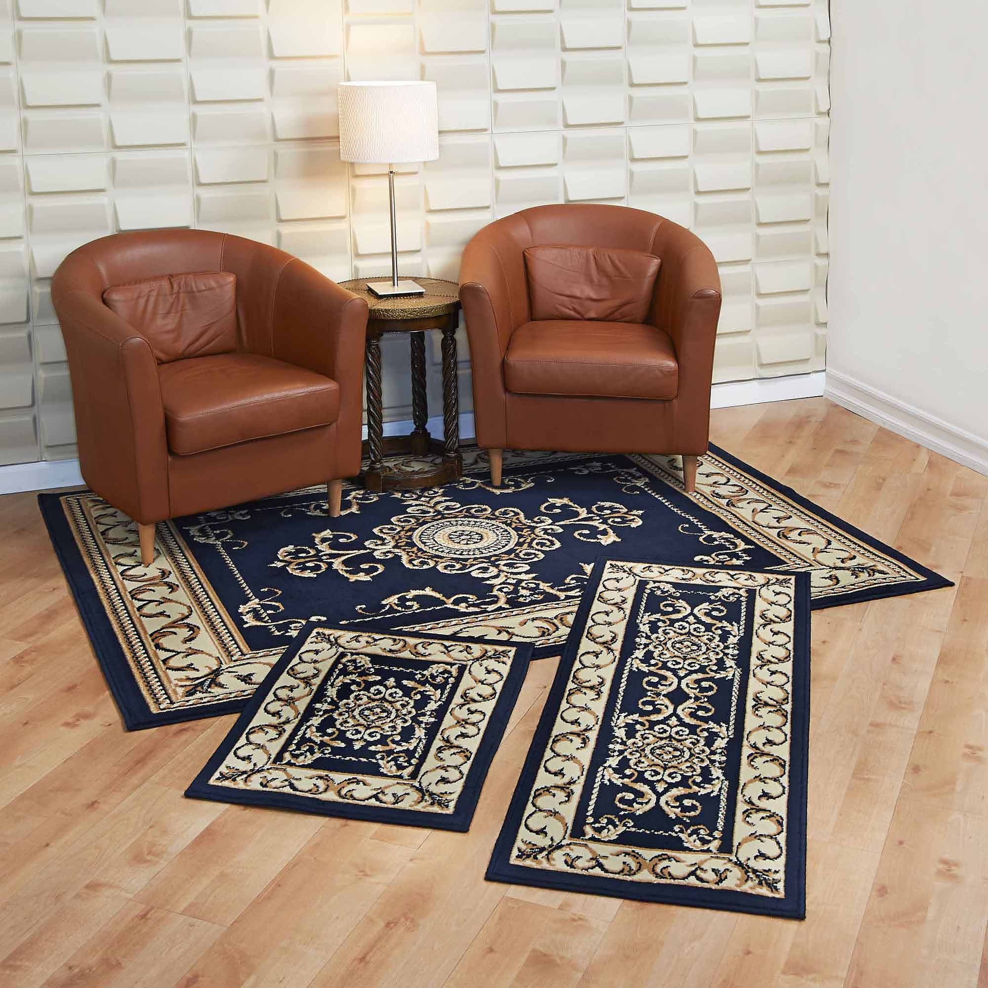 Capri 3 Piece Rug Set Royal Crown Navy 3 Piece Capri Area Rug Set