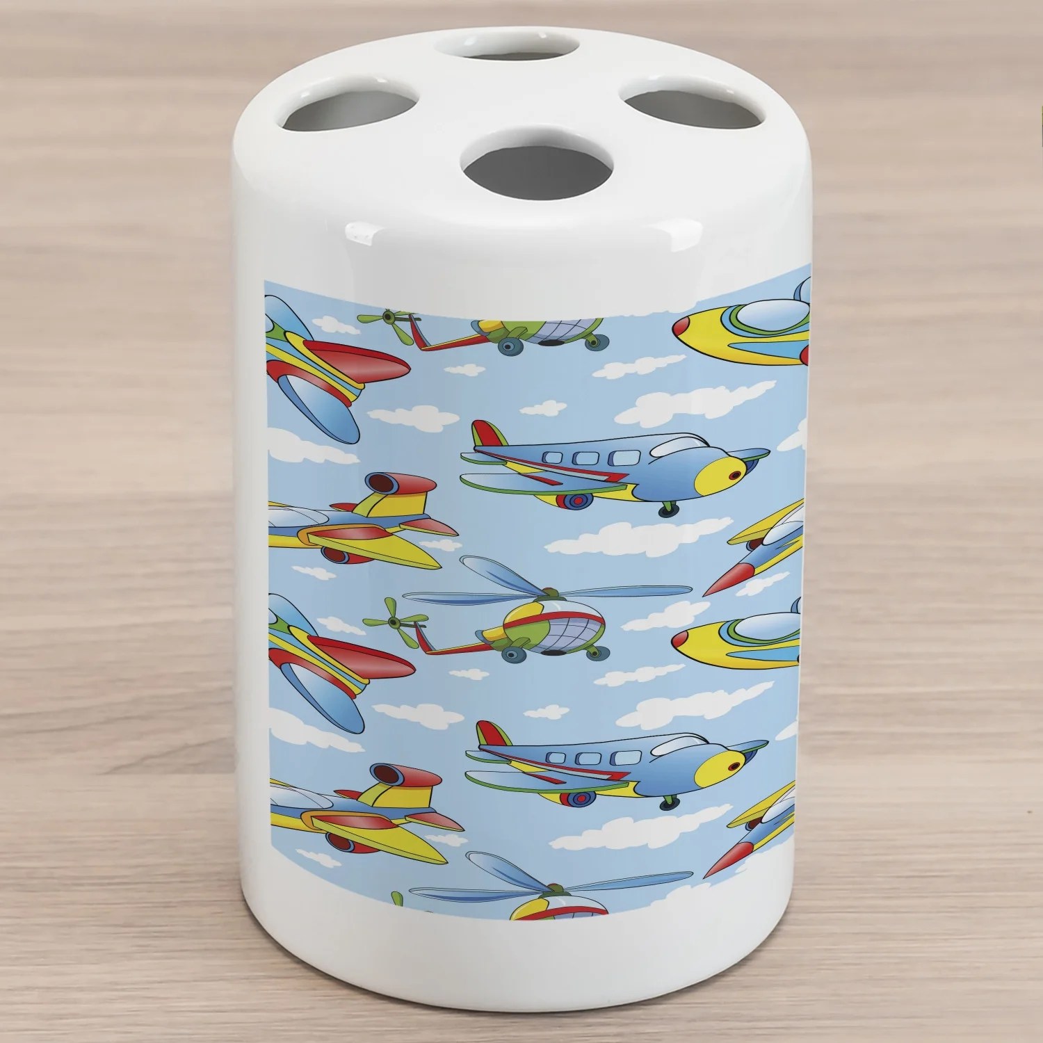 Plane Ceramic Toothbrush Holder, Cartoon Planes and Helicopters in the
