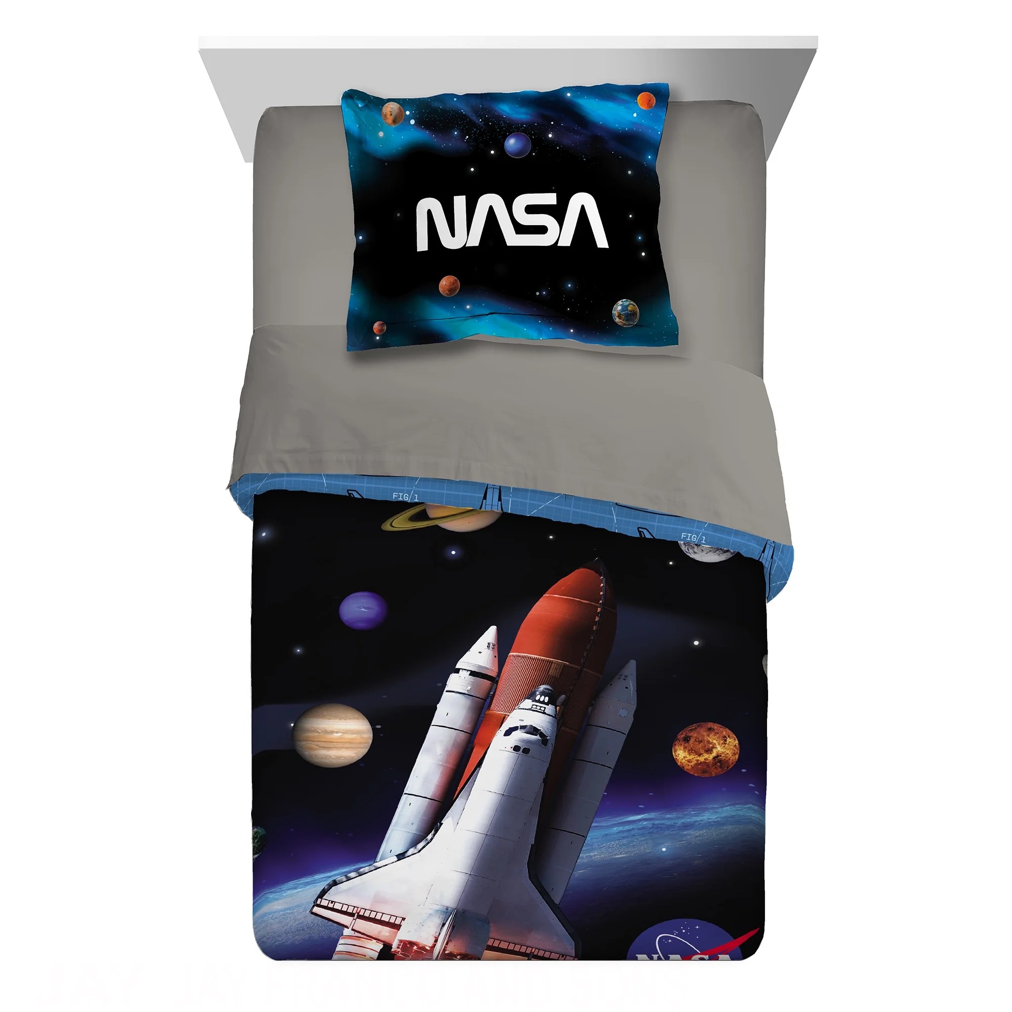 NASA 2Pc Comforter and Sham Set, Kids Bedding, Space Time Rocket, Twin