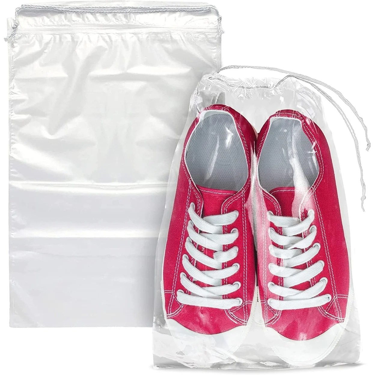 Clear Drawstring Bags 10" x 14", Pack of 50 Travel Shoe Bags for