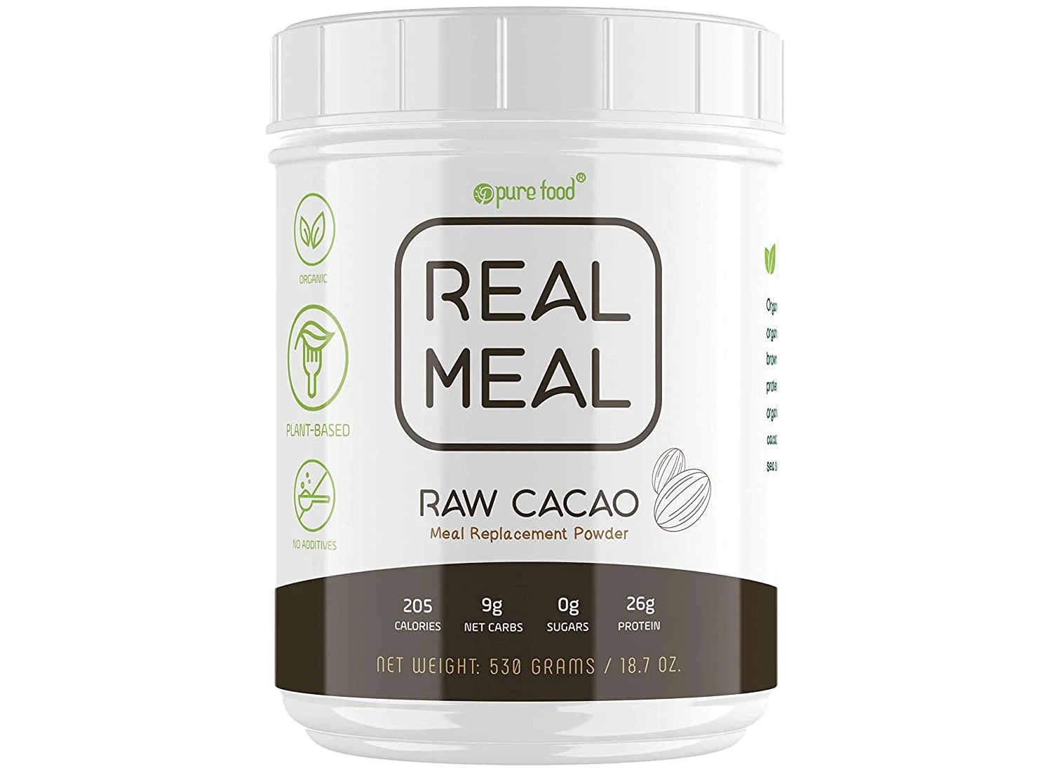 Pure Food Real Meal Replacement Powder Organic, All Natural, Plant