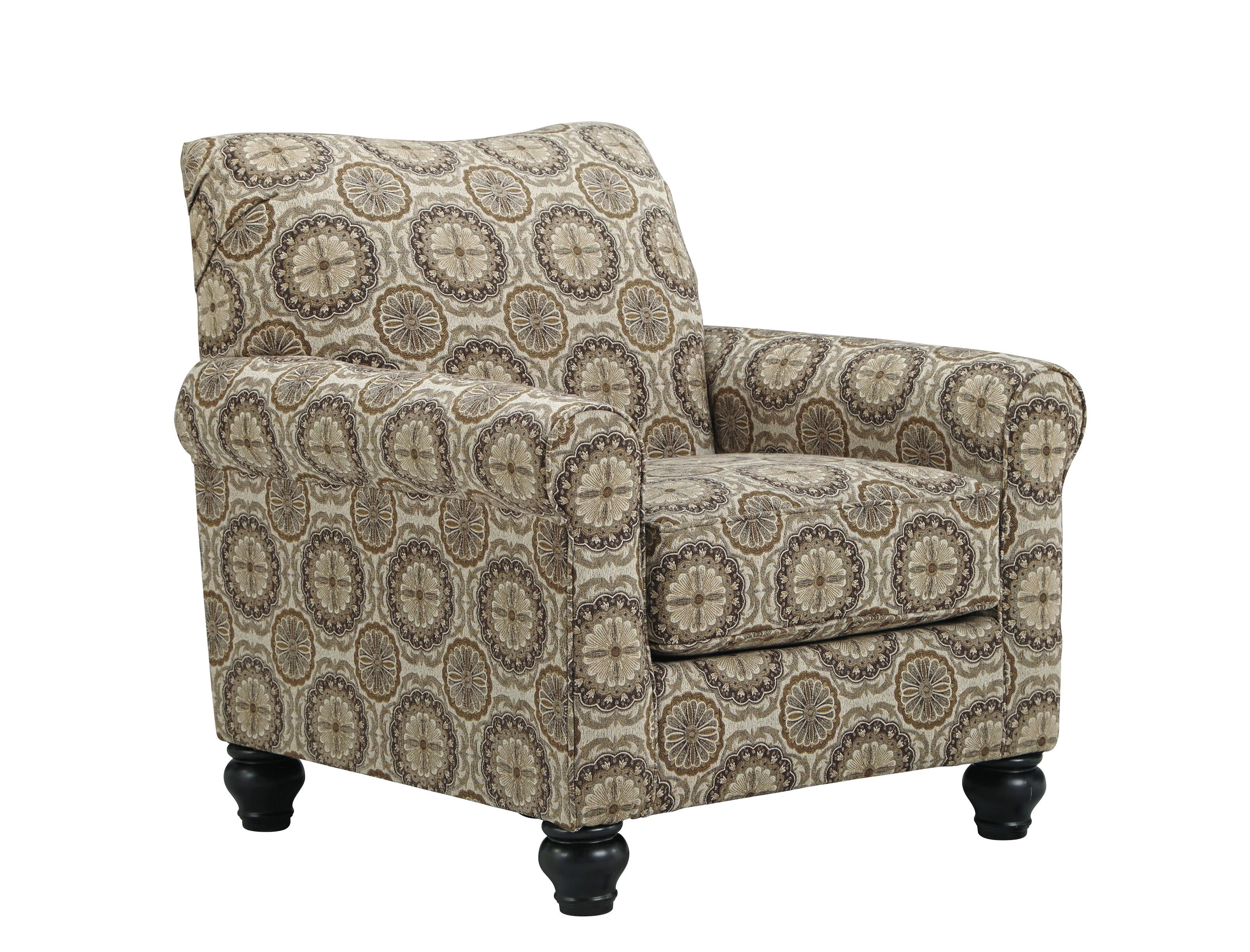 Fabric Upholstered Accent Chair with Medallion Pattern Print,Brown and