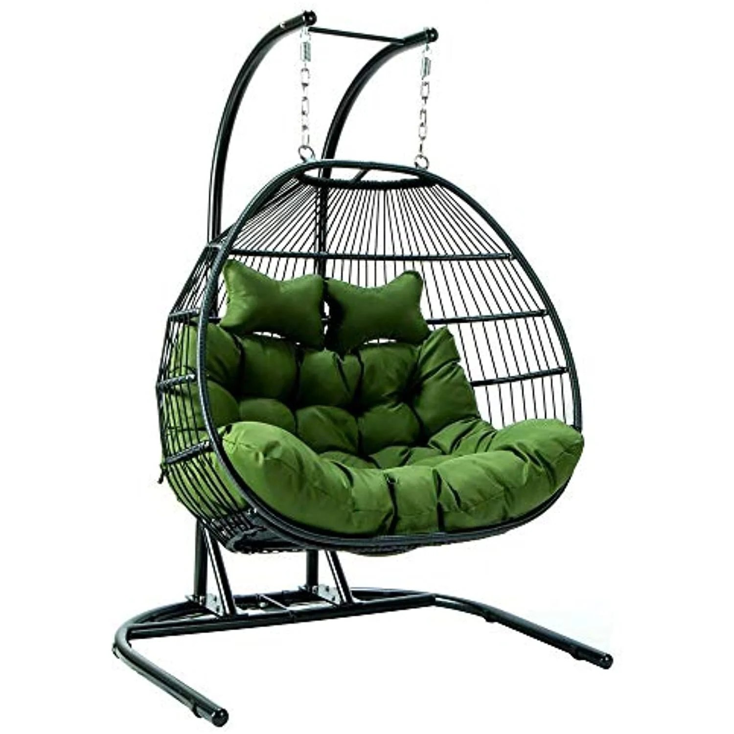LeisureMod Wicker 2 Person Double Folding Hanging Egg Swing Chair