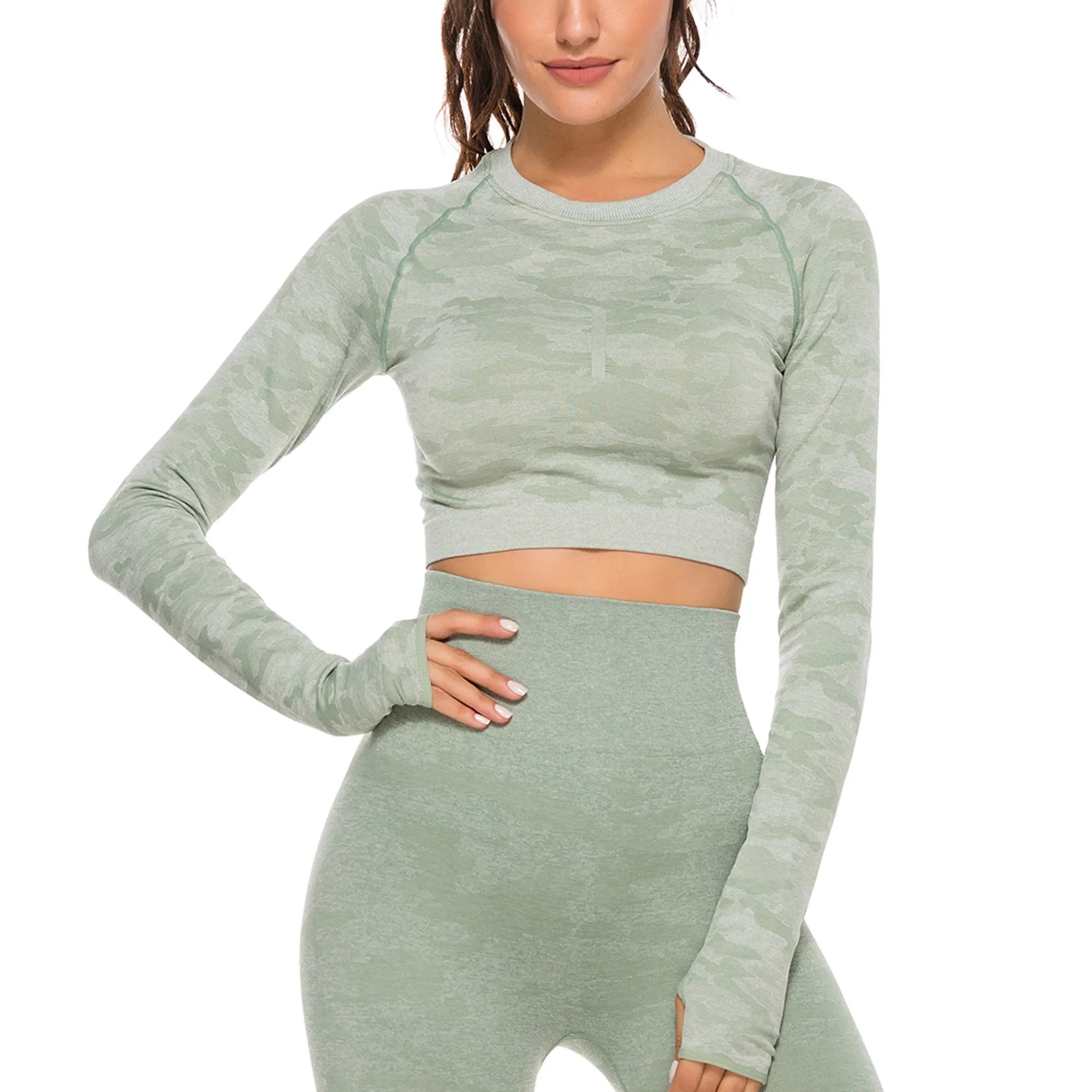 Fittoo FITTOO Women seamless Camouflage Long Sleeve Yoga Gym Crop Top Fittoo FITTOO Women seamless Camouflage Long Sleeve Yoga Gym Crop Top