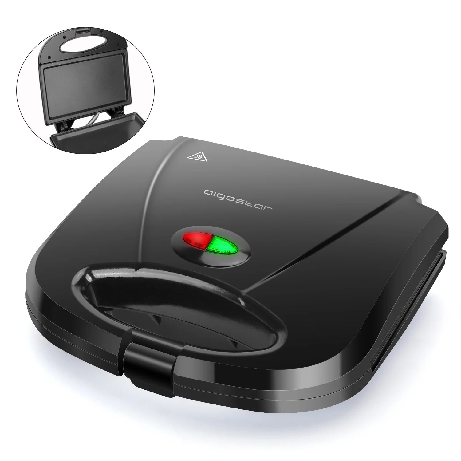 Aigostar Sandwich Maker with Nonstick Surface Black