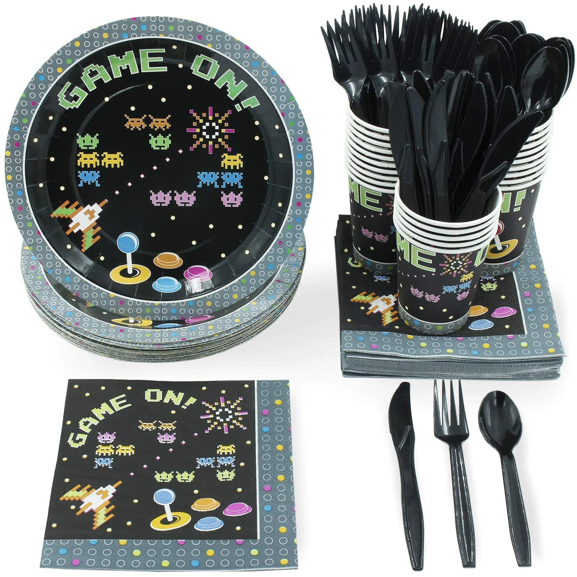 Serves 24 Video Game On Gamer Arcade Party Supplies, 144PCS Plates Serves 24 Video Game On Gamer Arcade Party Supplies, 144PCS Plates