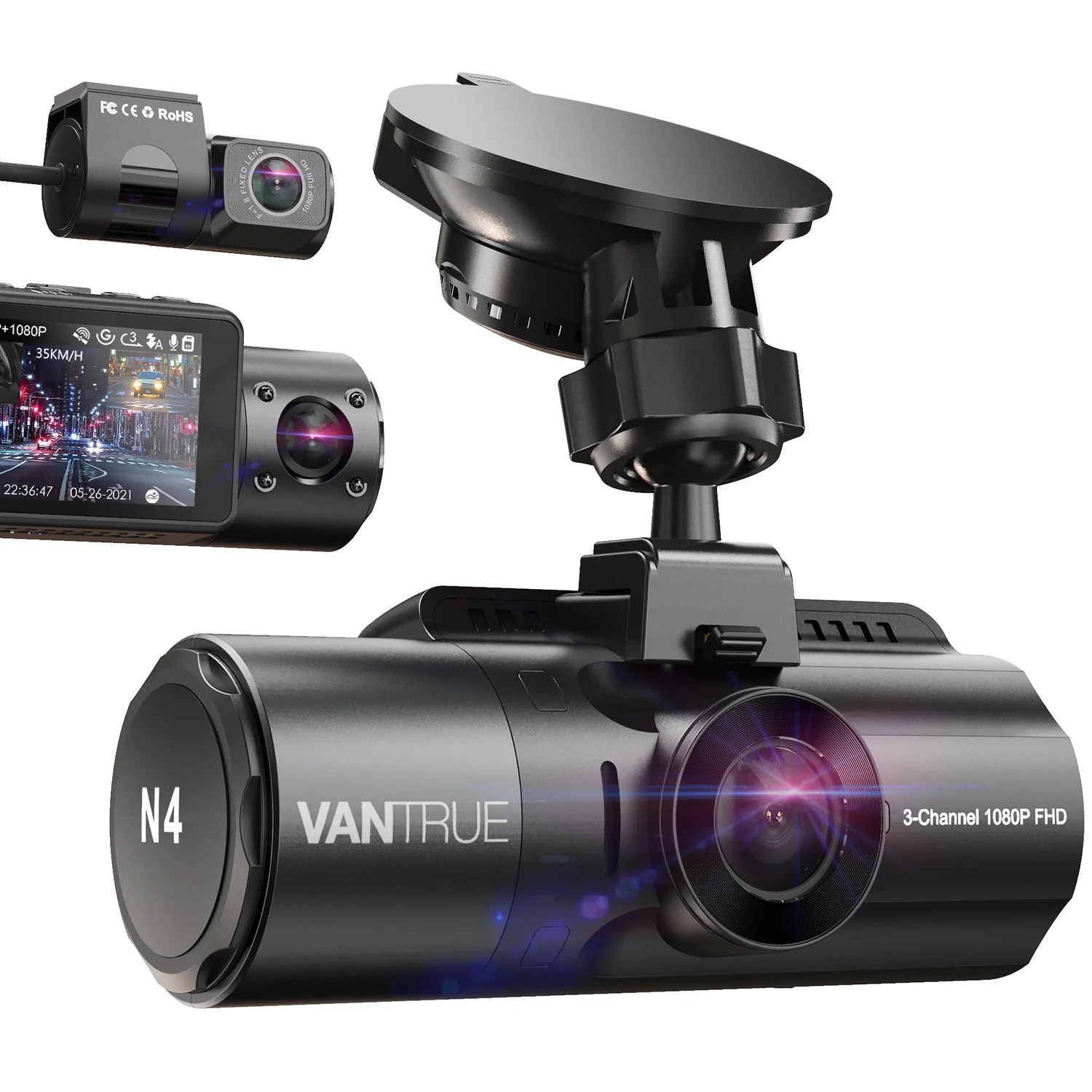 Vantrue N4 3 Channel 4K Dash Cam, 4K+1080P Front and Rear, 4K+1080P