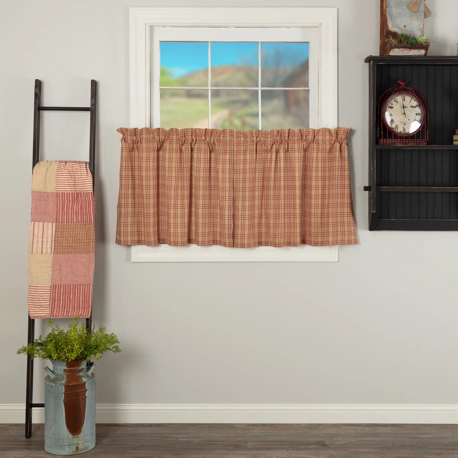 Country Red Farmhouse Kitchen Curtains Miller Farm Plaid Rod Pocket