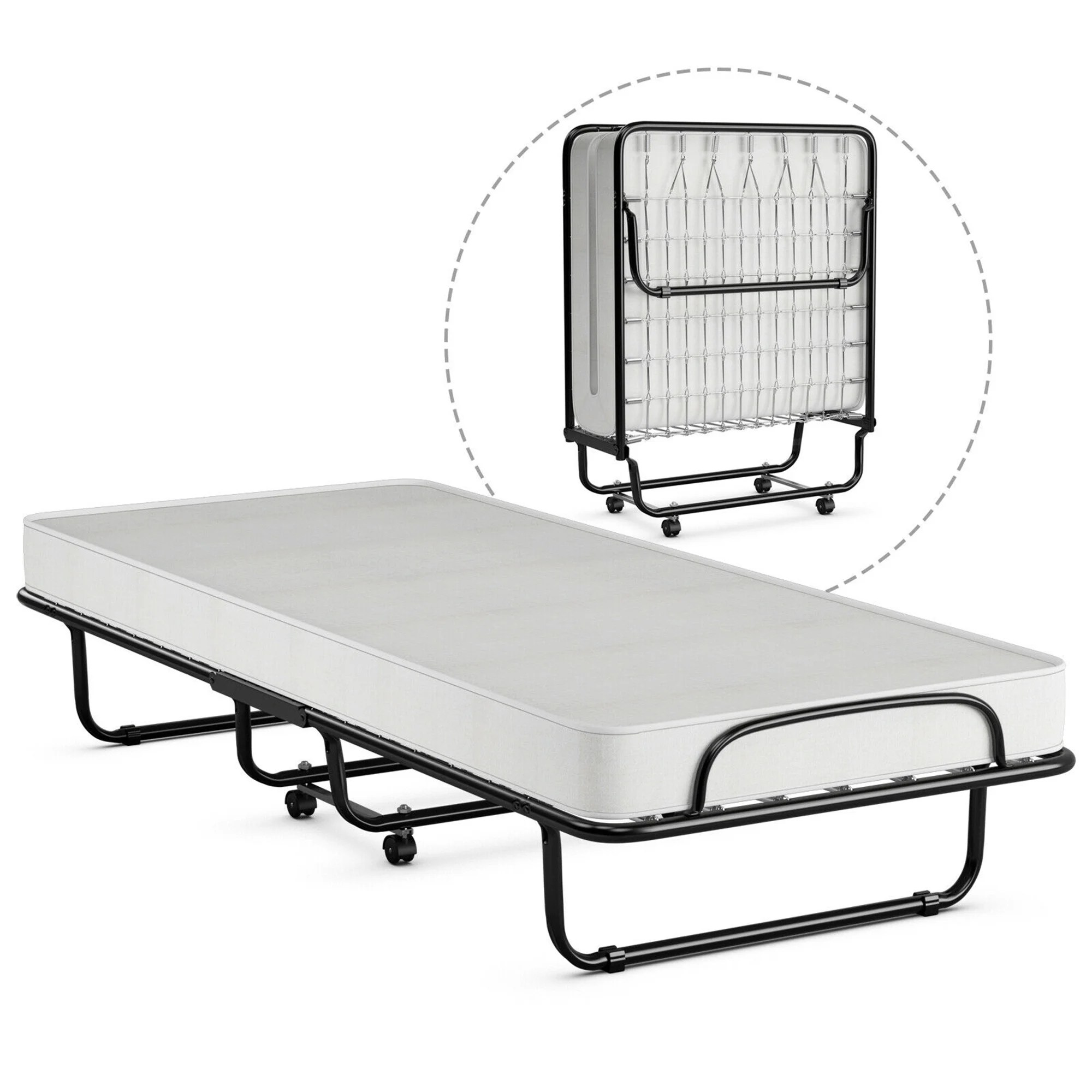 Gymax Rollaway Folding Metal Bed Memory Foam Mattress Cot Guest