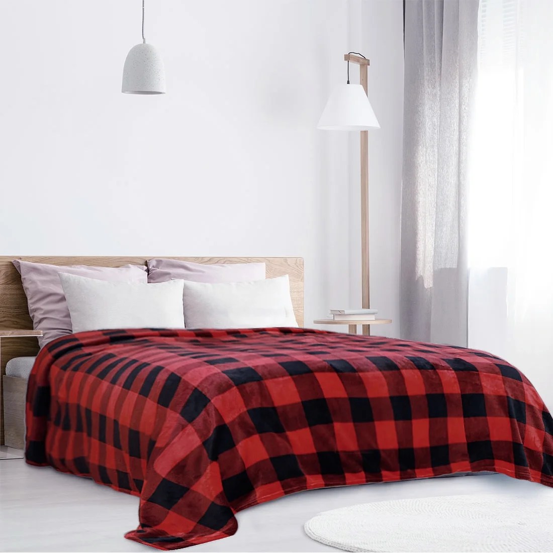Buffalo Plaid Flannel Fleece Blanket Queen Size Soft Fuzzy Lightweight
