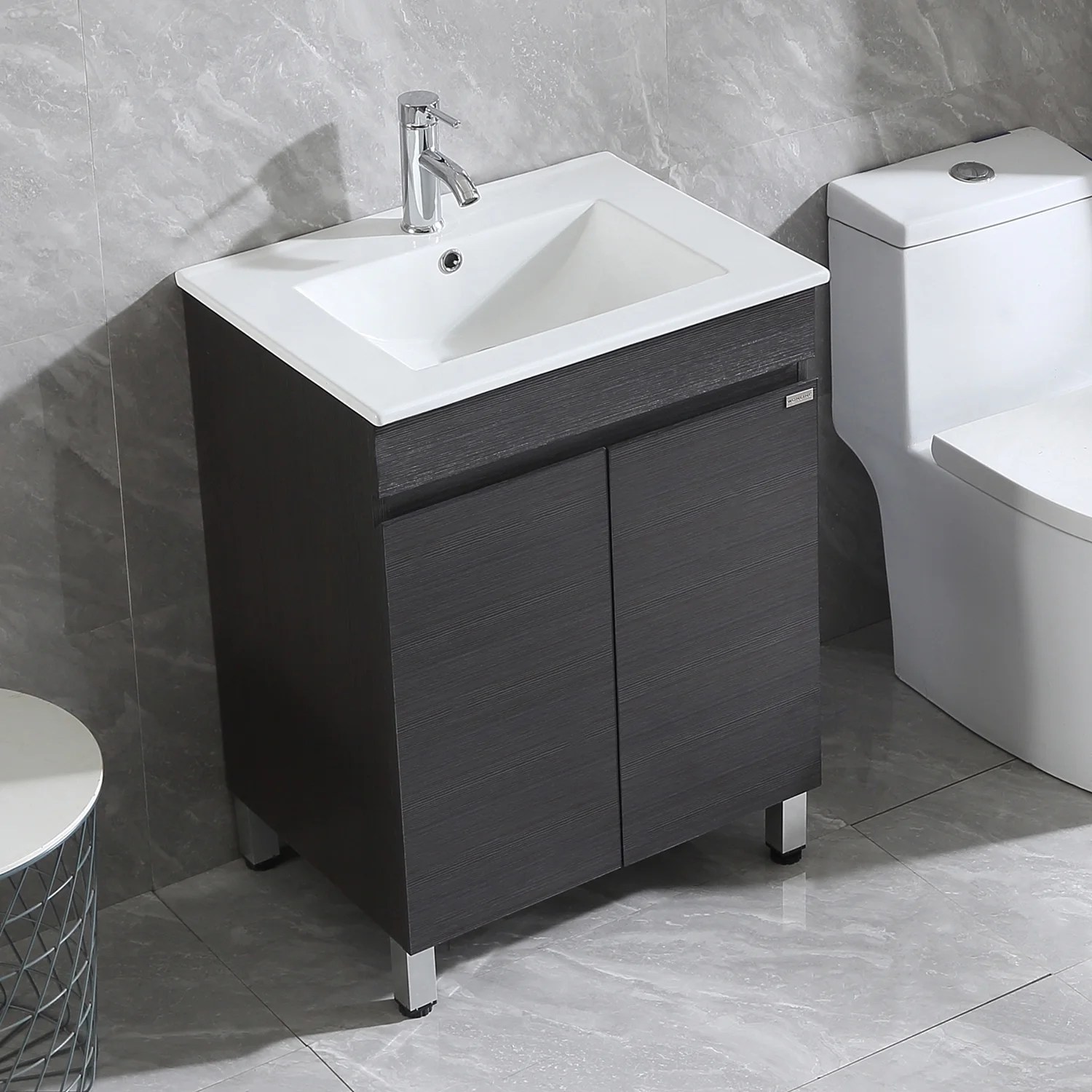 Walcut 24'' Black Bathroom Vanity Wood Set Single Vessel Sink