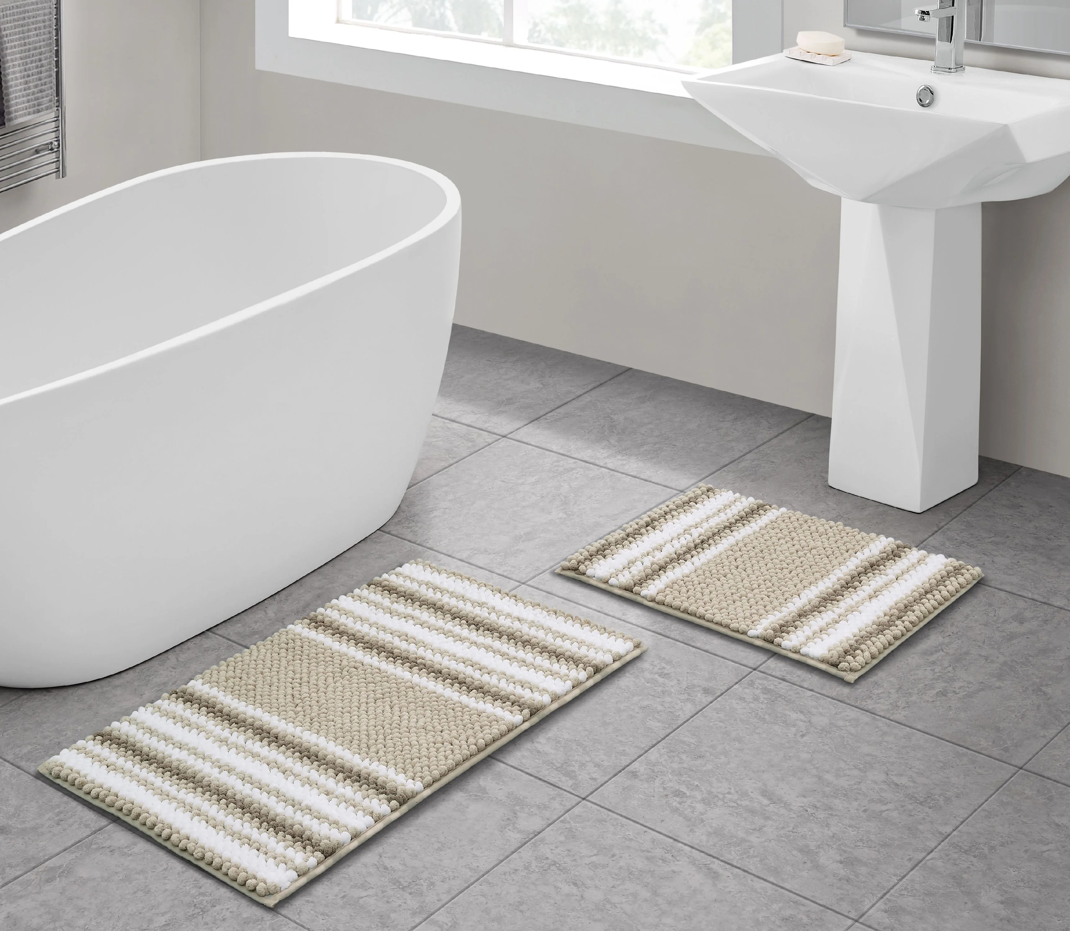 VCNY Home Aiden Jacquard Chenille Noodle 2Piece Bath Rug Set, Taupe