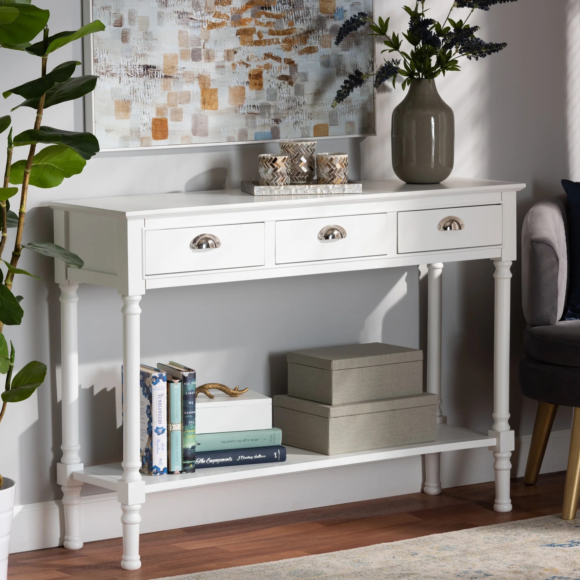 Baxton Studio Garvey Modern Metal Console Table, Drawer Included, White Baxton Studio Garvey Modern Metal Console Table, Drawer Included, White
