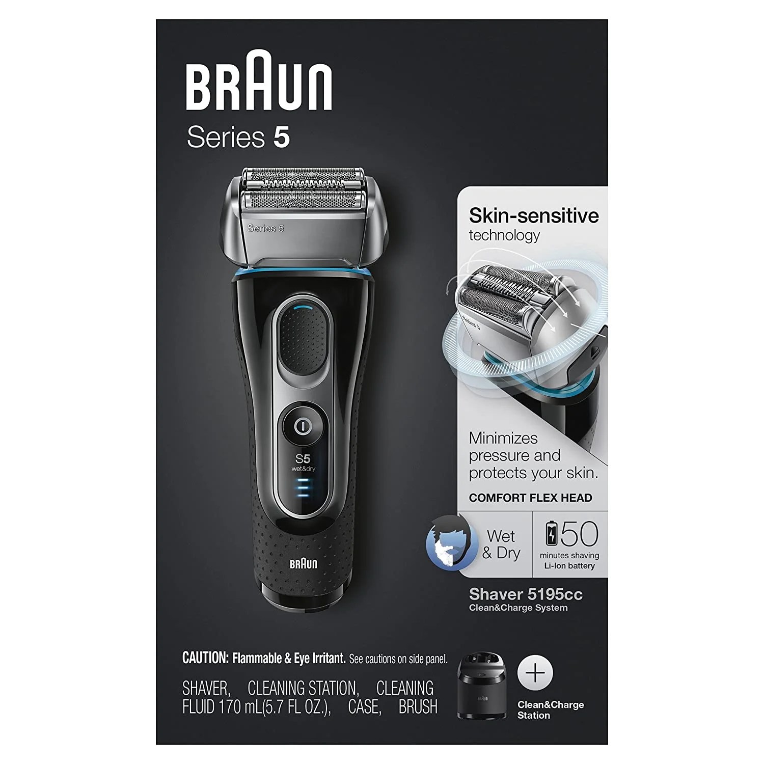 Braun Electric Razor for Men, Series 5 5195cc Electric Shaver With
