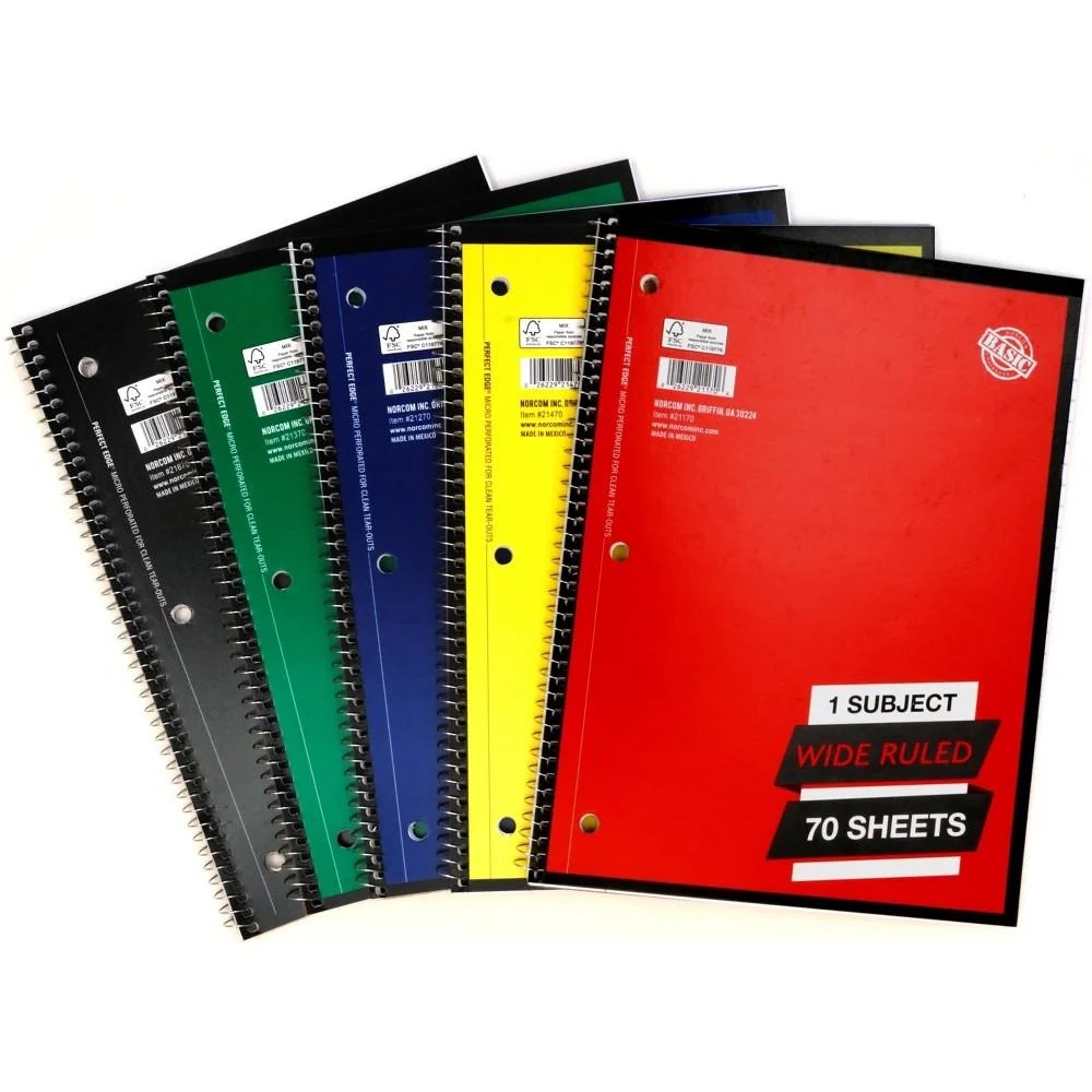 1 Subject, 70 Sheet, Spiral Notebook Wide Ruled 5 Pack