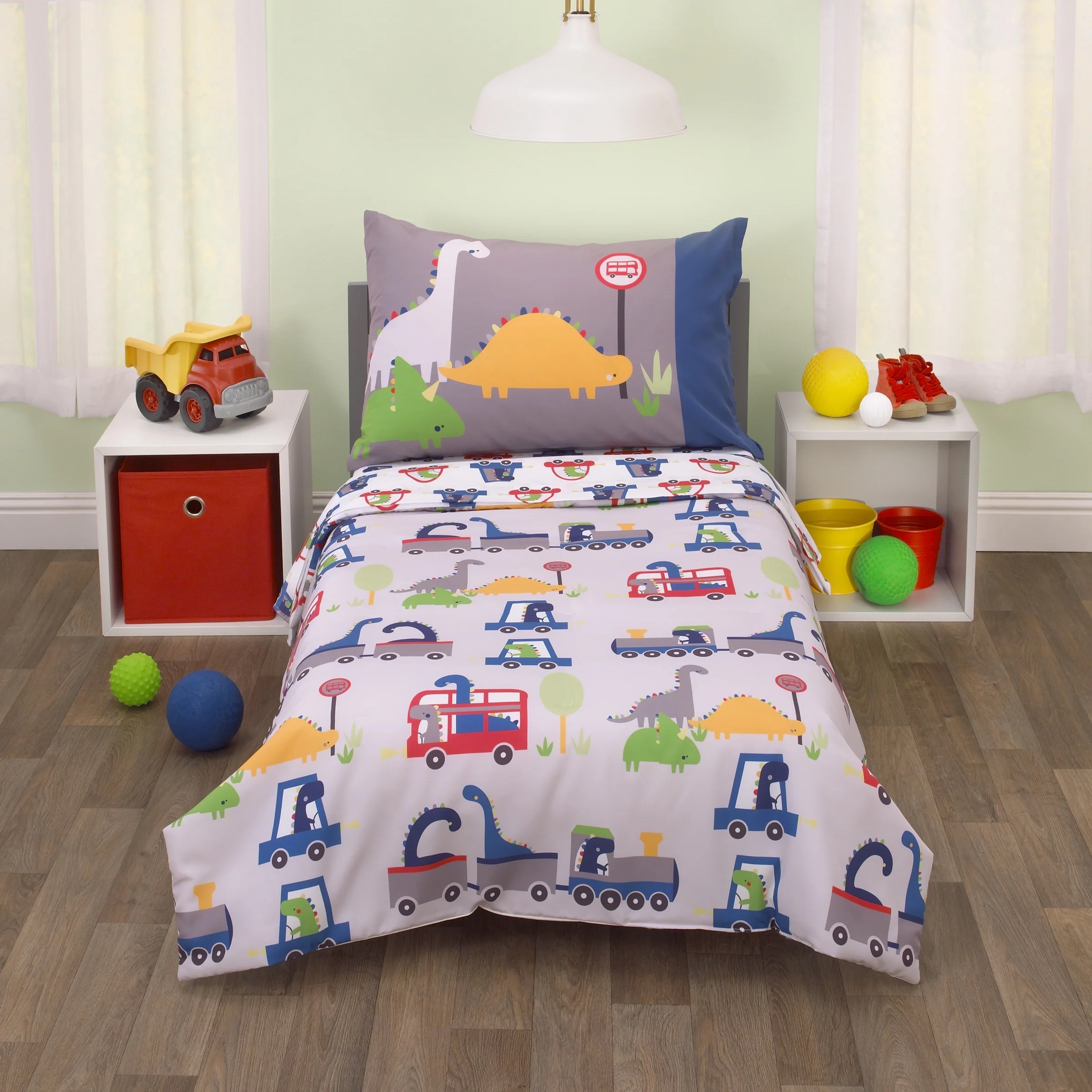 Parent's Choice 4Piece Toddler Bedding Set, Toddler Bed, Gray, Blue