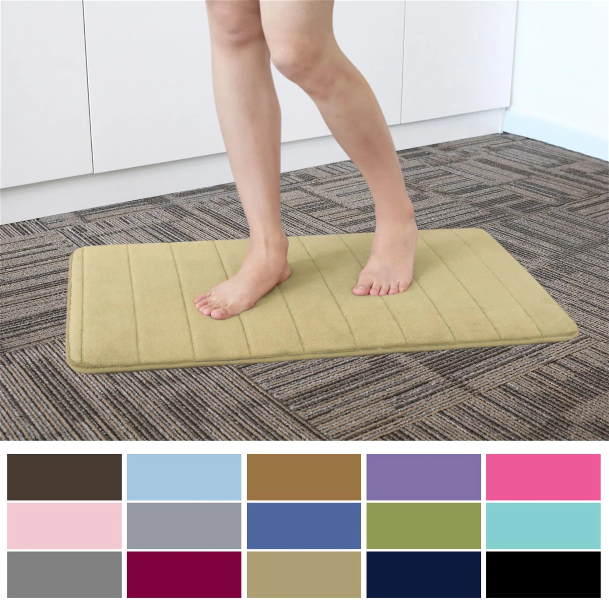 Unique Bargains Solid Contemporary Memory Foam Bath Rug Beige 32" x 20