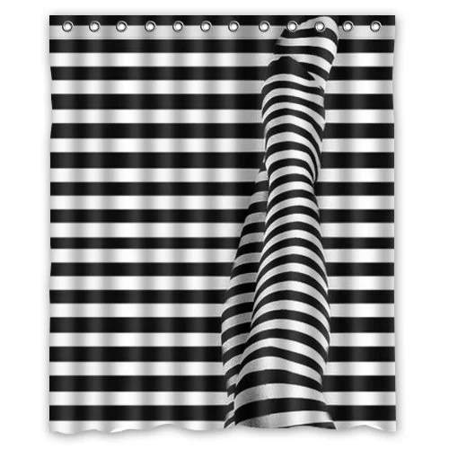 MOHome Black and white horizontal stripes Shower Curtain Waterproof