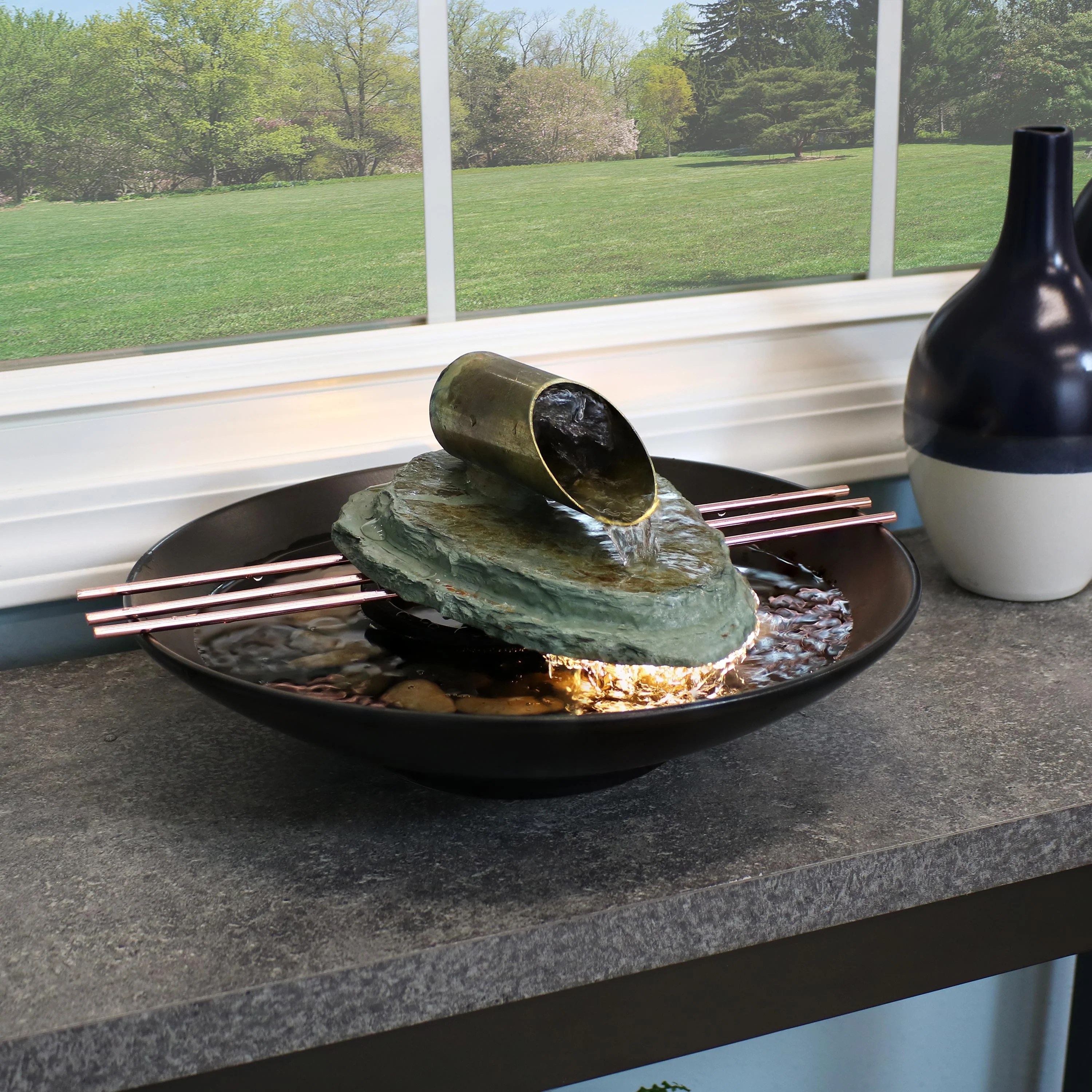 Sunnydaze Soothing Balance Slate Tabletop Water Fountain with LED Light