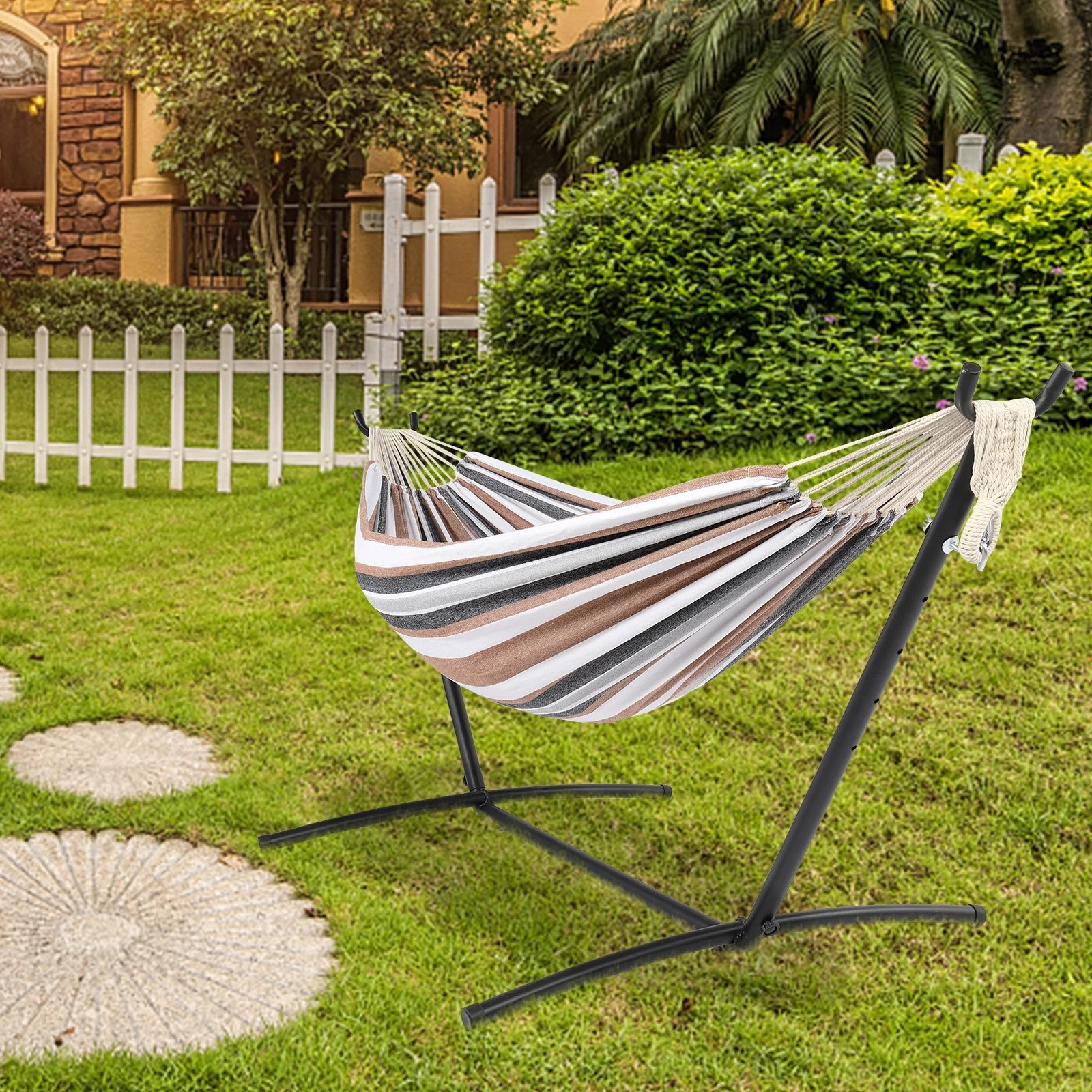 Double Hammock with Stand, Max 330 Lbs, Portable Hammock with Removable