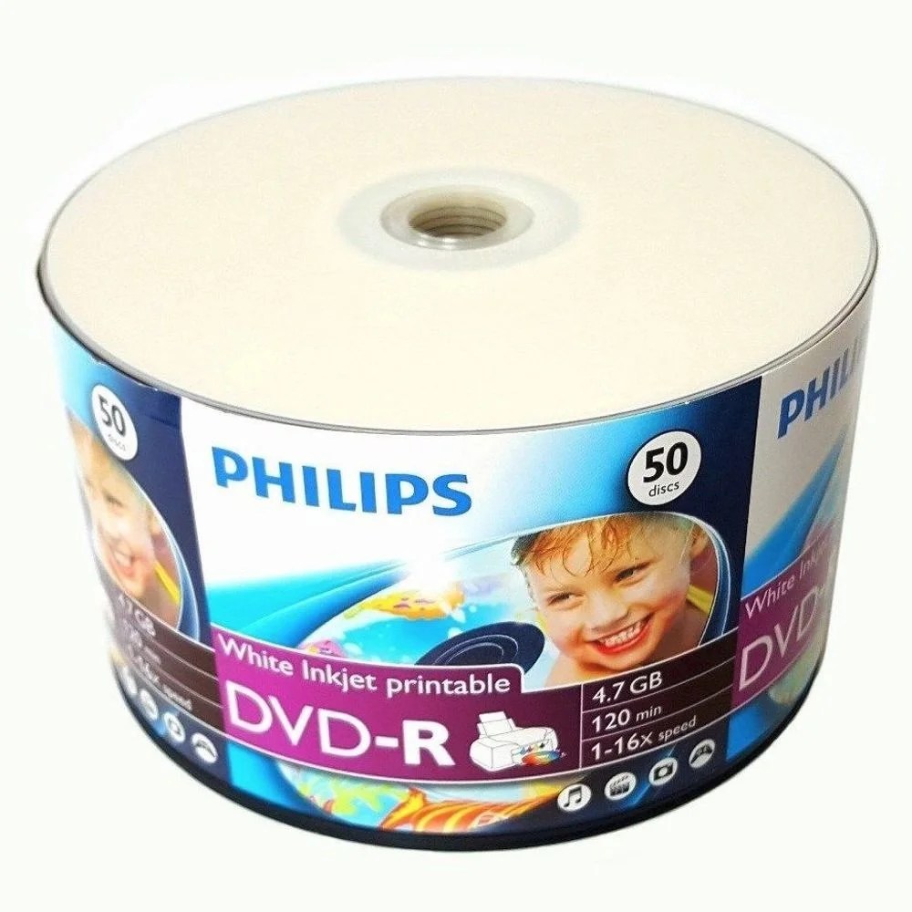 50 Pack Philips DVDR DVDR White Inkjet Hub Printable 16X 4.7GB 120min