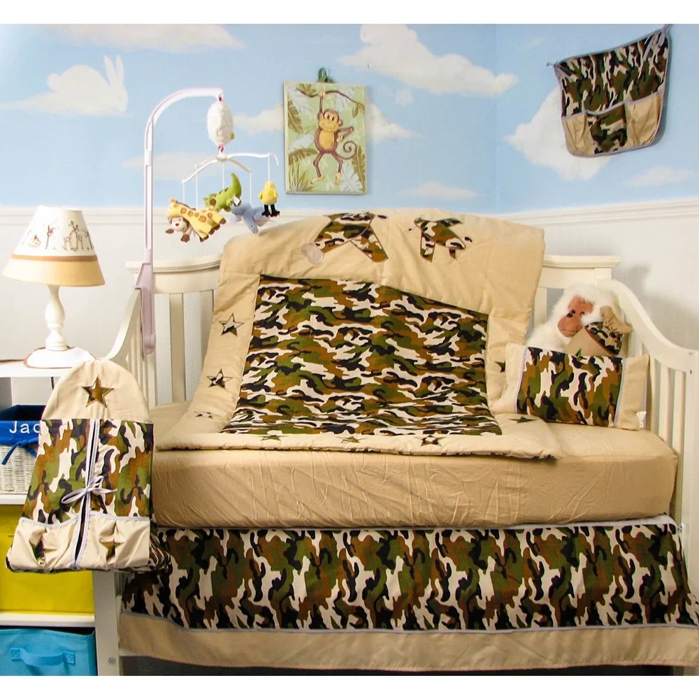 SoHo Crib Bedding Set for Baby Nursery, Green Brown Army Camo, 9 Pieces SoHo Crib Bedding Set for Baby Nursery, Green Brown Army Camo, 9 Pieces