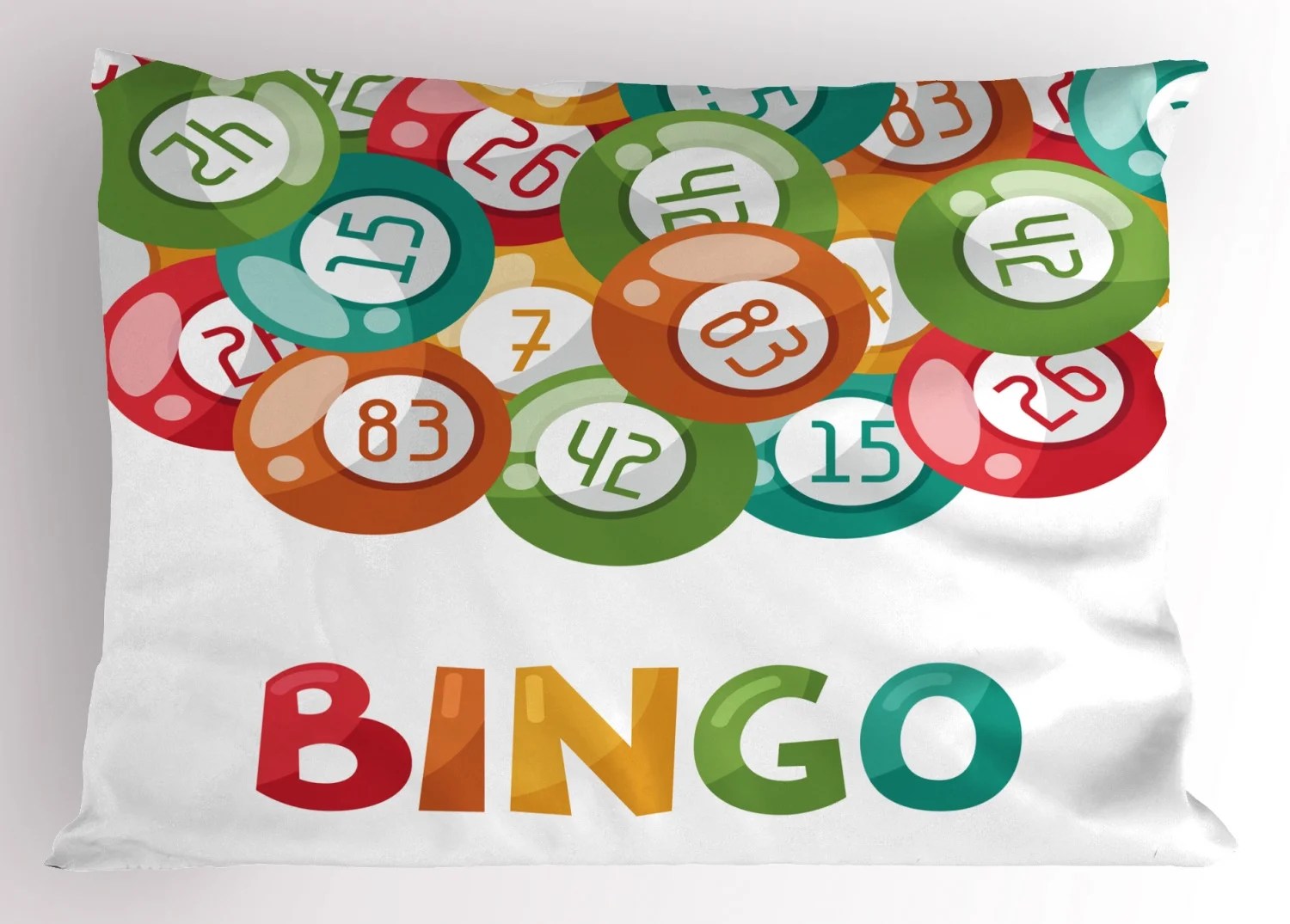 Bingo Pillow Sham, Lottery Game Illustration Colorful Balls with Bingo Pillow Sham, Lottery Game Illustration Colorful Balls with