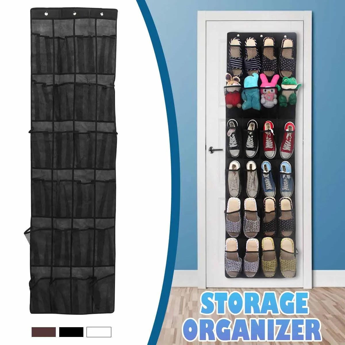 Over the Door Hanging Shoe Organizer 24 Pockets Nonwoven Multilayer