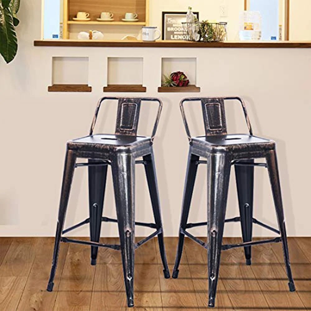 Topcobe Counter Height Bar Stools Set of 2, Low Back Metal Counter