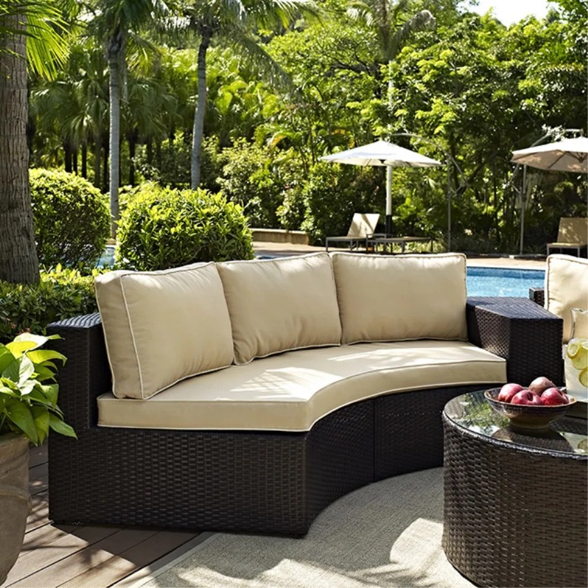 Crosley Catalina Wicker Patio Round Sectional Sofa with Sand Cushions