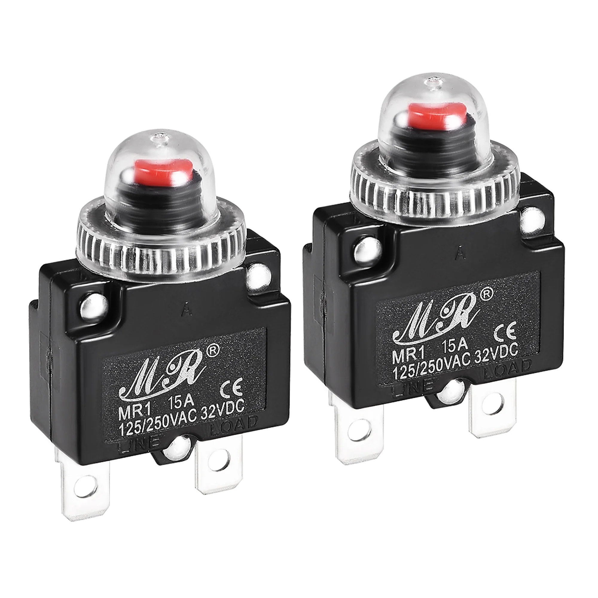 Thermal Circuit Breakers 15A 125/250V AC 32V DC Push Button Reset