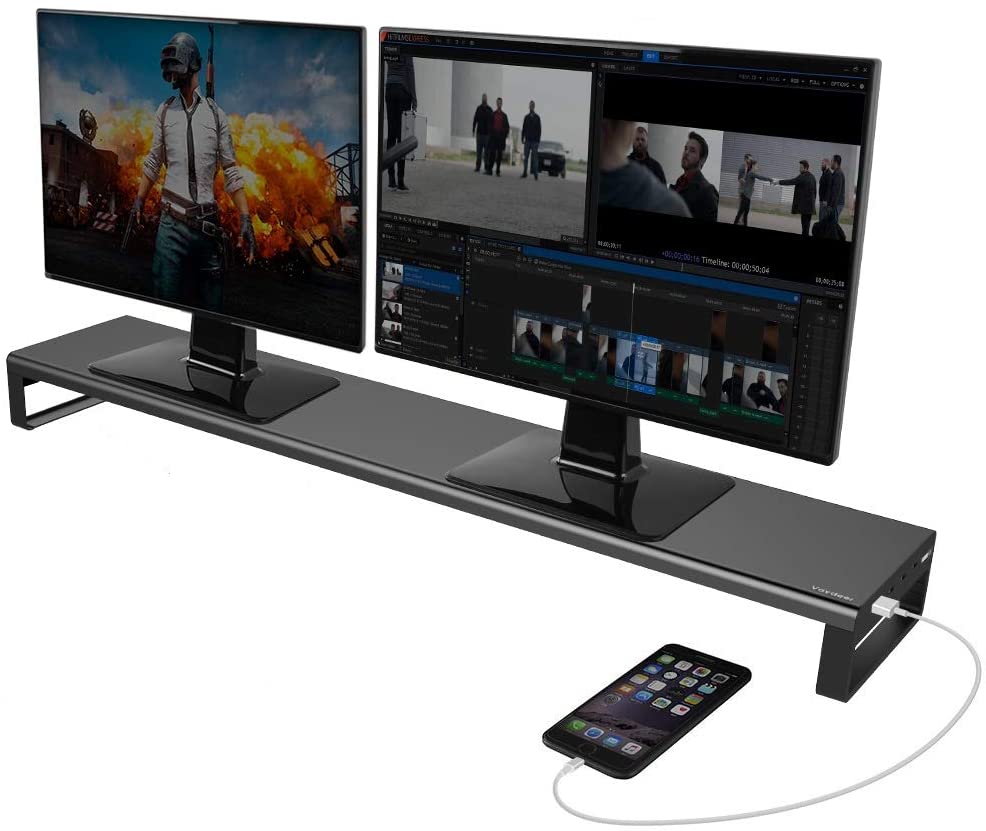 Dual Monitor Stand Riser with 8 USB 3.0 Hub Ports, Aluminum Strong