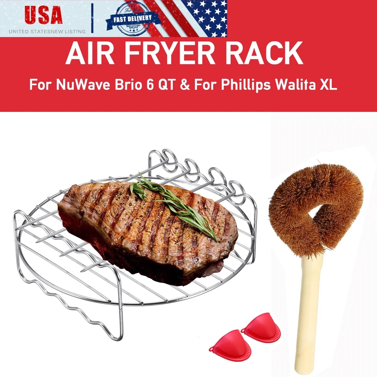 Air Fryer Tray Grill Rack Stainless Steel Cooking Baking Accessory