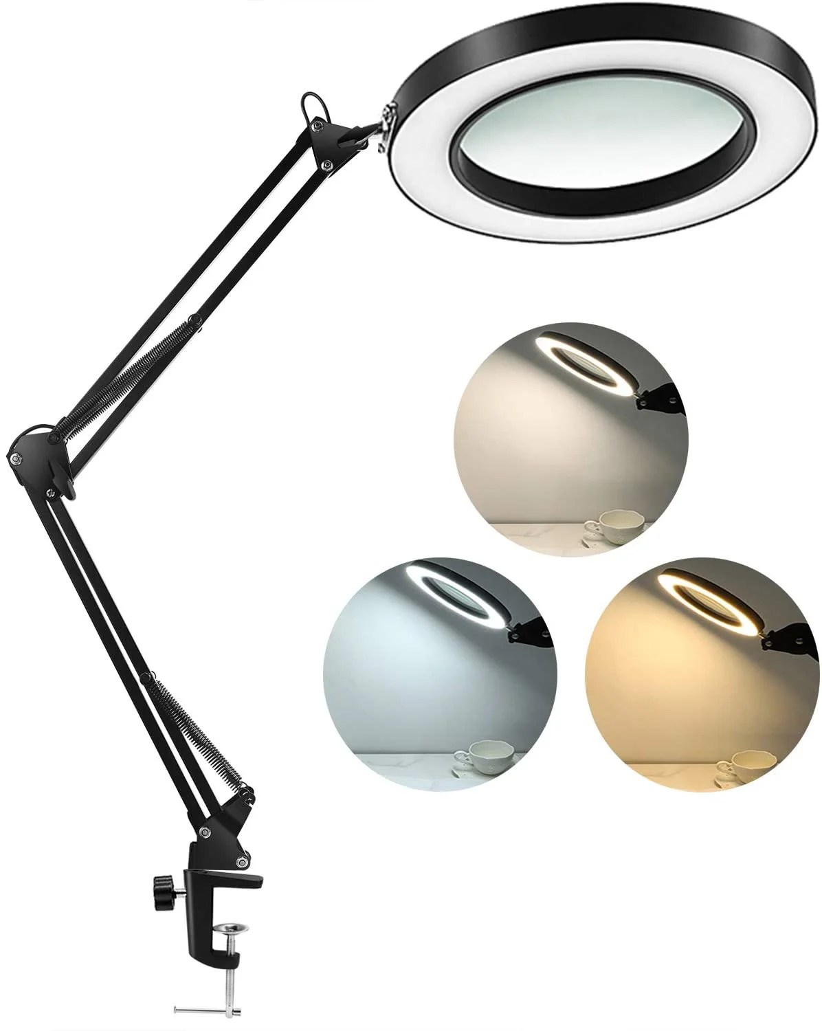 LED Magnifying Lamp with Clamp, 1,500 Lumens Stepless Dimmable, 3 Color