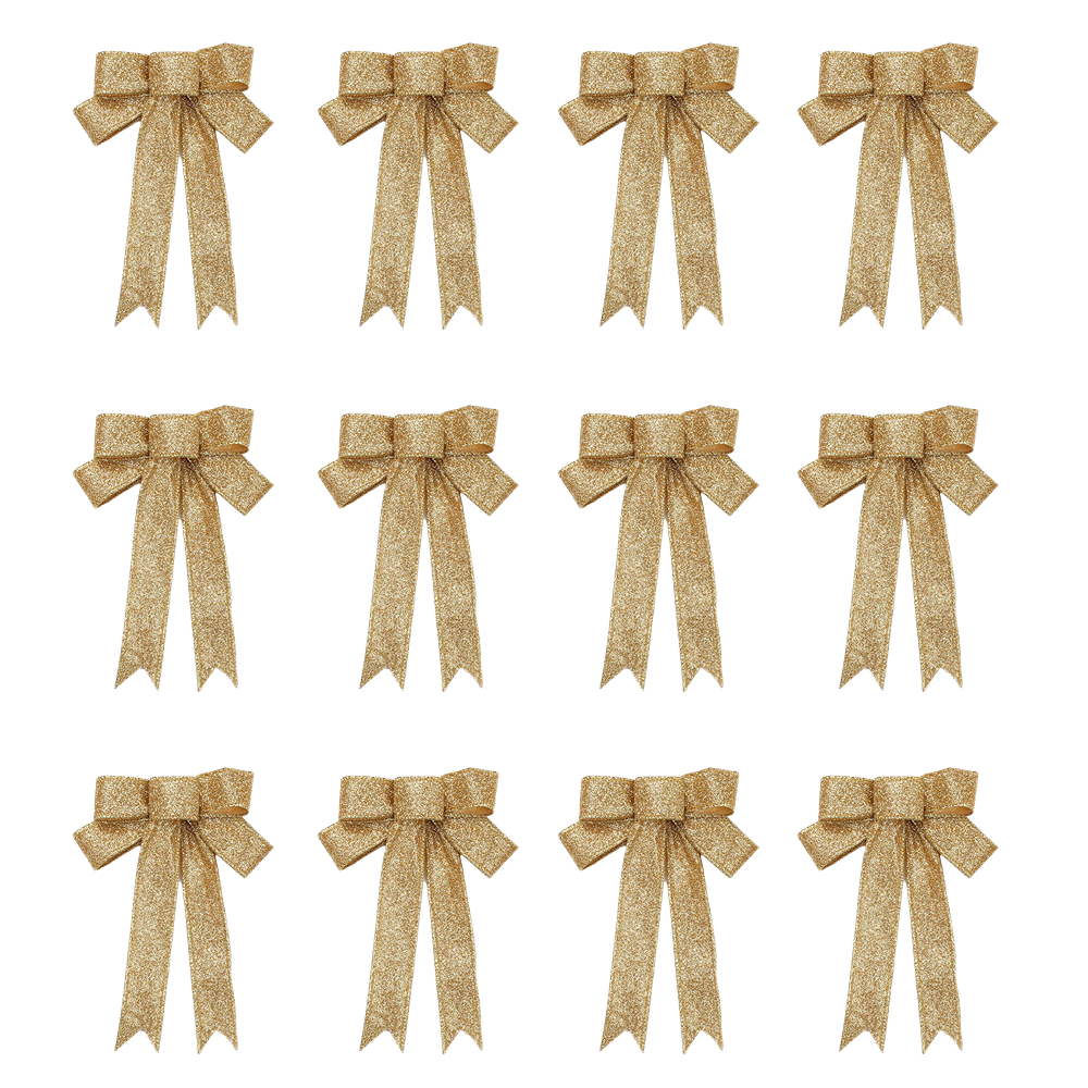 Prtukyt 12Ps Christmas Bow Ornaments 9 inch Glitter Bows for Christmas