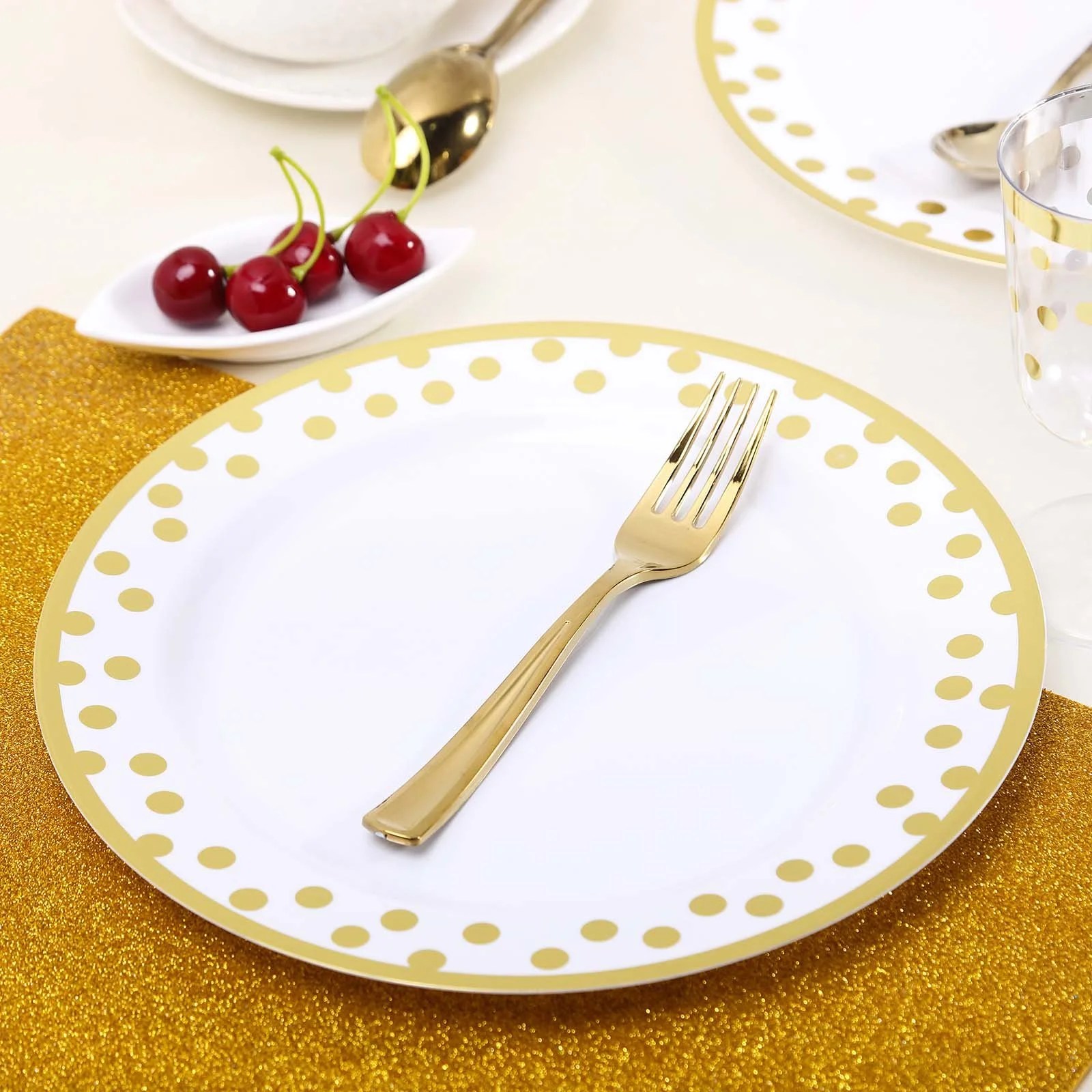 BalsaCircle 12 pcs 10Inch wide White Plastic Dinner Plates with Gold