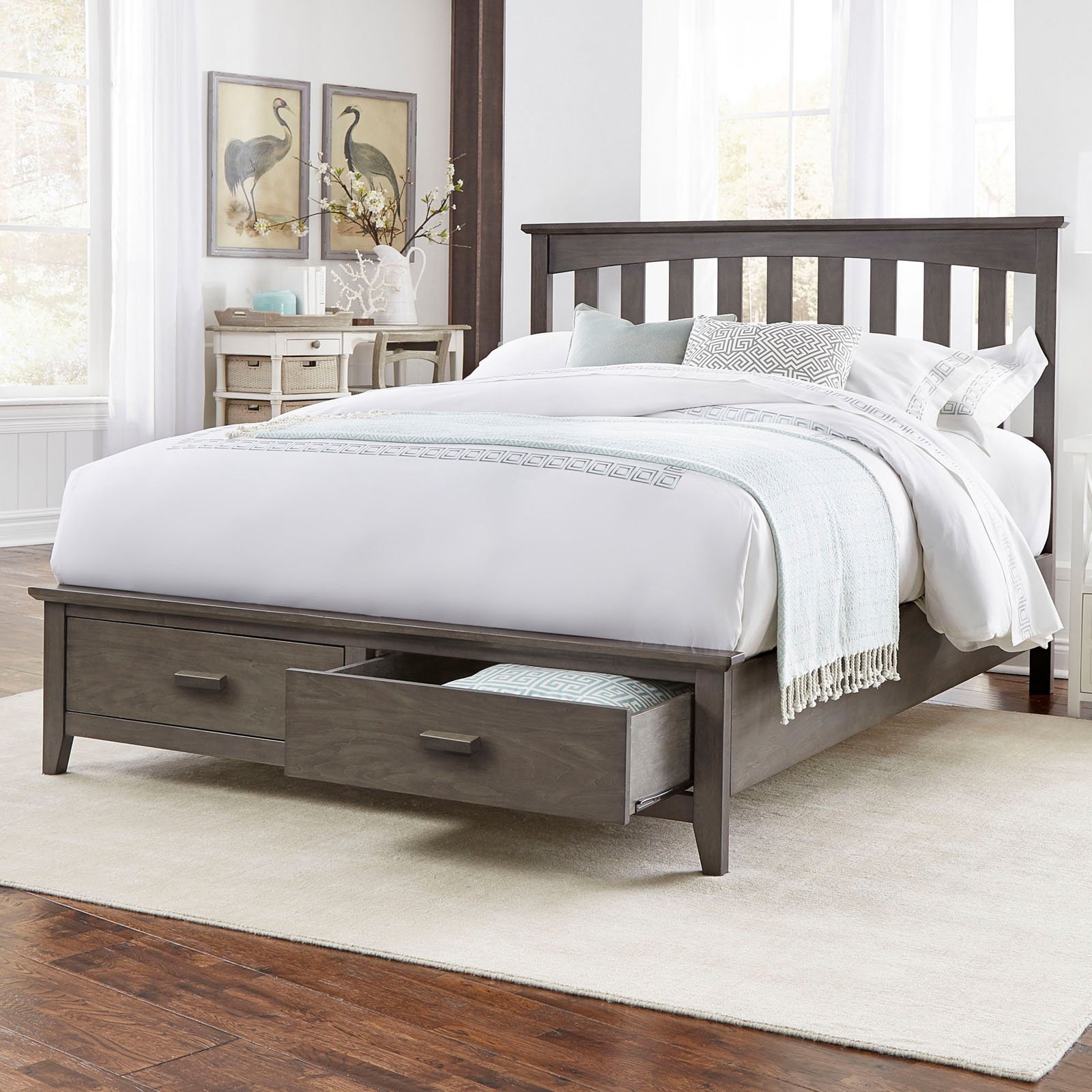 Hampton Complete Wood Storage Bed and Bedding Support System with (2