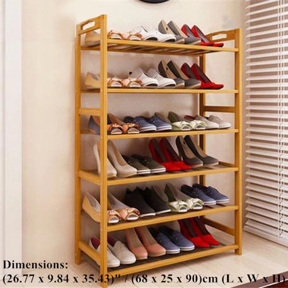 Zimtown Shoe Rack Concise Rectangle 6 Tiers Bamboo Shoe Rack Wood Color Zimtown Shoe Rack Concise Rectangle 6 Tiers Bamboo Shoe Rack Wood Color